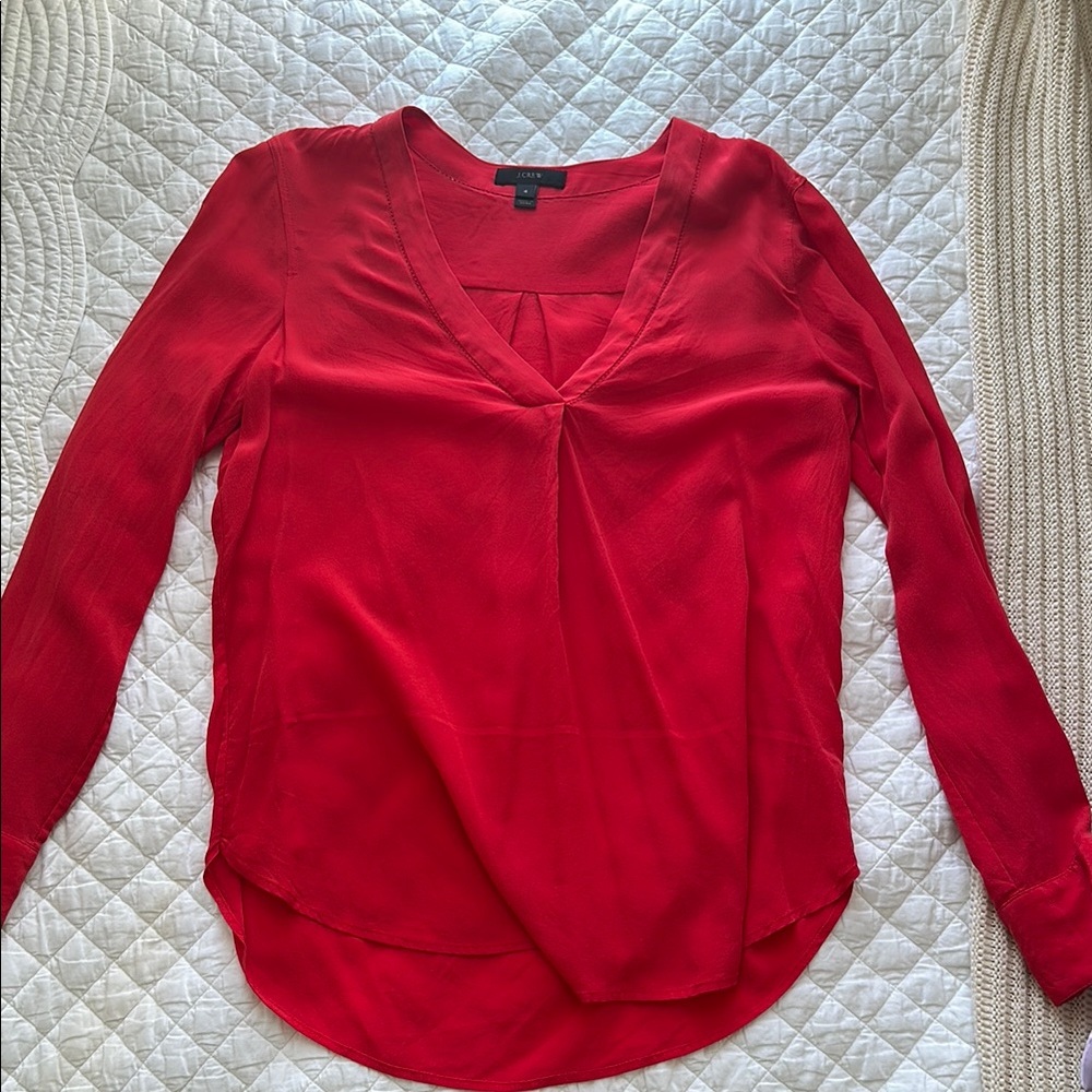J. Crew Red V-Neck Blouse